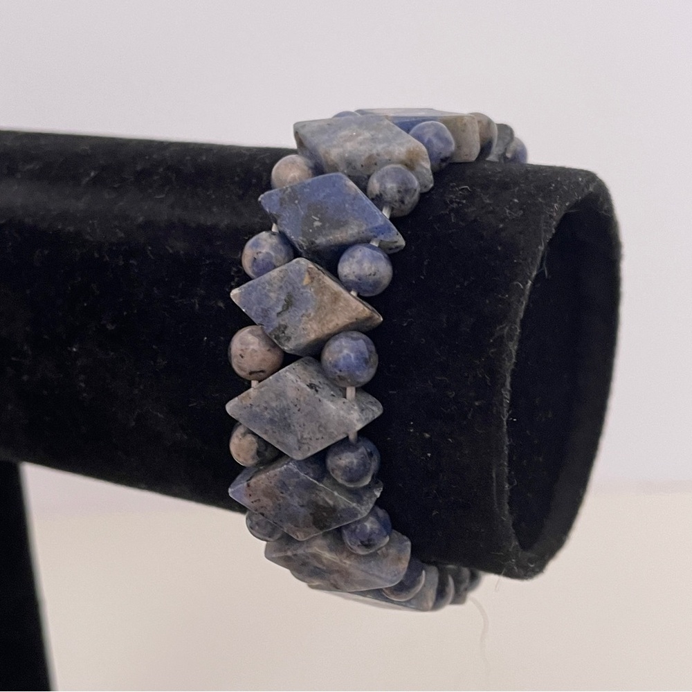 Vintage Real STONE Blue SODALITE Boho Summer Mermaid Geometric Crystal Bracelet